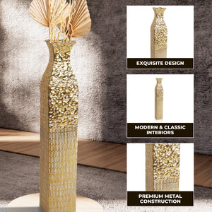 Handmade Weathered Rustic Tall Metal Vases, Extra Large Decorative Floor Vase Set, 35" Large Flower Pots for Pampas Grass, Home Living Room Decor-Sona Casa