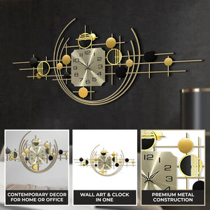40" Large Metal Wall Clock with Silent Movement, Gold Accents, Decorative Modern Home Office Wall Art-Sona Casa