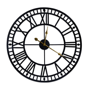 Oversized Round Metal Wall Clock, Large 32" Black Roman Numeral Silent Non Chime Clock, Home Office Decor-Sona Casa