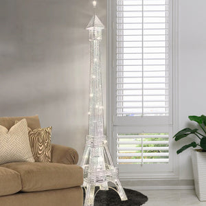 63" Eiffel Tower Decorative Floor Lamp White Metal LED Light Tall Handmade Parisian Style by Sona Casa