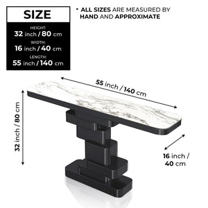 Modern 55" Console Table, High Quality White Marble Top, Matte Black Metal Steel Frame by Sona Casa