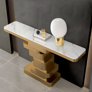 Modern 55" Golden Console Table, High Quality White Marble Top Metal Stainless Steel by Sona Casa