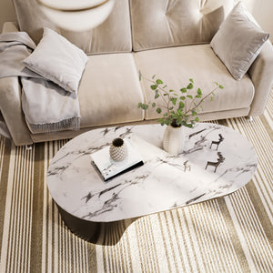 Designer 47" Coffee Table, Ball Base Design, White Artificial Marble Surface, Metal Matte Black Frame, Home Decor by Sona Casa