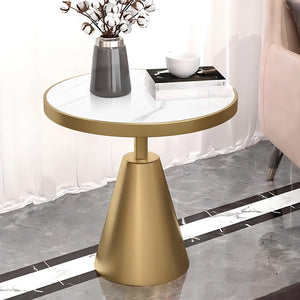 Modern Round Corner End Table, 16" Home Decor Accent, White Marble, Gold Metal Base by Sona Casa