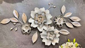 Large 1.5m Metal 3D Floral Wall Art Sculpture in Brushed Silver, White & Gold – Modern Flower Wall Decor for Living Room & Bedroom-Sona Casa