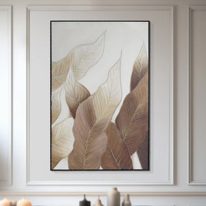 Botanical Wall Art, 47" Impasto Brown Textured Painting, Leaves Home Decor by Sona Casa