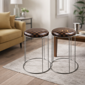 2 Piece Brown Stool with Silver Stand by Sona Casa