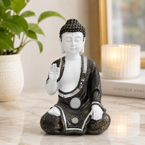 Small Buddha Statue, Antique White Decor, 10" Altar Meditation Room Decor - Accent Collection