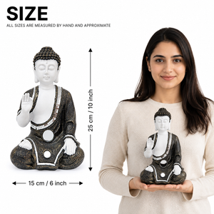 Small Buddha Statue, Antique White Decor, 10" Altar Meditation Room Decor - Accent Collection