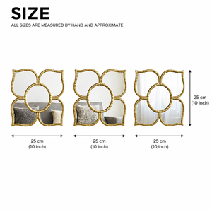 Golden Floral Wall Mirror Set, Traditional Modern Diwali Decor Gift, 25 cm Mirrors Pooja Room Decor-Sona Casa