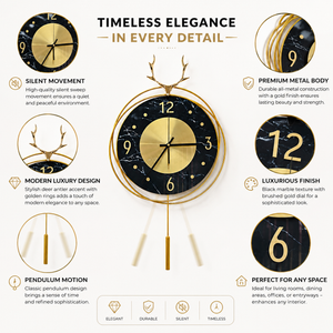 Vertical Gold and Black Silent Pendulum Wall Clock, 22" Modern Decorative Clock for Home, Office, Living Room, Bedroom
