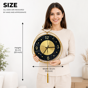 Vertical Gold and Black Silent Pendulum Wall Clock, 22" Modern Decorative Clock for Home, Office, Living Room, Bedroom