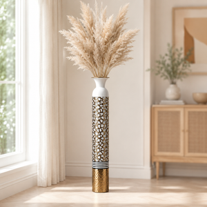 Modern Metallic Gold Silver White Tall Vase 13.5x13.5x95.5CM Elegant Home Decor Accent by Sona Casa