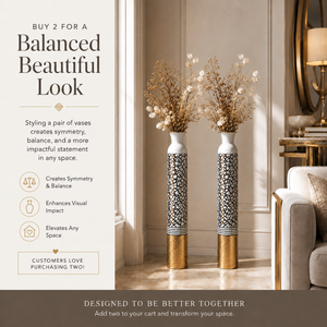 Set of 2 White Silver Metal Tall Floor Vases for Modern Home Decor 13.5x13.5x95.5 cm