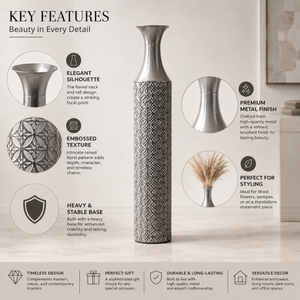 Tall Silver Metal Floor Vase with Modern Minimalist Design for Elegant Home Decor 15x15x107 cm by Sona Casa
