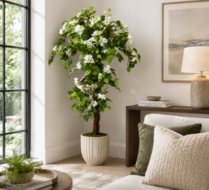 5ft White Artificial Bougainvillea Tree with Green Foliage and Stable Base for Indoor & Outdoor Home Office Decor-Sona Casa