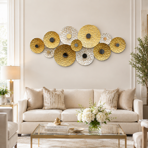 Large Gold Metal Wall Art, Modern Abstract Sculpture, Textured 3D Hanging Decor for Living Room, 120cm Statement Piece-Sona Casa