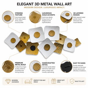 Large White and Gold Metal Wall Sculpture, Modern Geometric Horizontal Wall Art, 126×53 cm Home Office Decor-Sona Casa