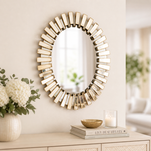 Large Gold Oval Wall Mirror 69x94cm – Elegant Contemporary Decorative Accent for Living Room or Bedroom by Sona Casa