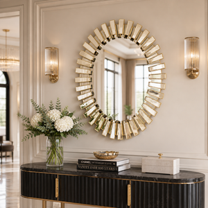 Large Gold Oval Wall Mirror 69x94cm – Elegant Contemporary Decorative Accent for Living Room or Bedroom by Sona Casa