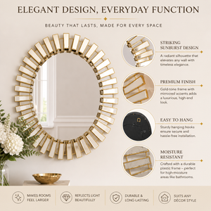 Large Gold Oval Wall Mirror 69x94cm – Elegant Contemporary Decorative Accent for Living Room or Bedroom by Sona Casa
