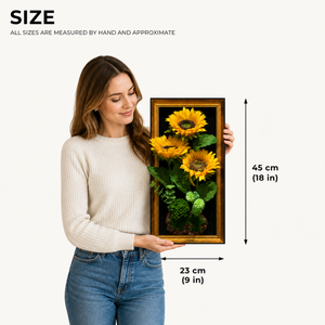 Artificial Sunflower 3D Wall Art in Black and Gold Frame – Modern Floral Home Décor Accent