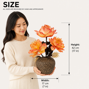 Elegant Brown Ceramic Vase with Red Artificial Floral Accent, Modern Minimalist Home Decor, 17x42cm by Sona Casa