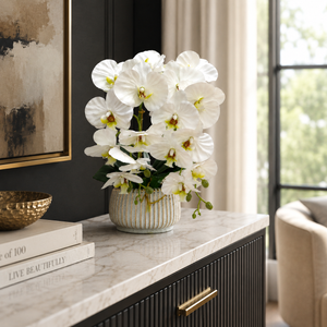 Elegant White Ceramic Artificial Orchid Pot Planter for Indoor Home Decor, 19x42cm by Sona Casa