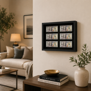 3D USD Fake Currency Wall Art Panel in Metallic Finish for Modern Home Office or Living Room Décor 30x40cm