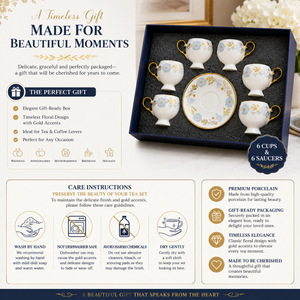 White and Blue Porcelain Coffee Cup and Saucer Set, 6 Cups and 6 Saucers, Elegant Classic Home Dining Gift Set by Sona Casa