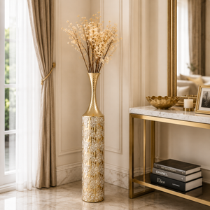 Tall Gold Floral Metal Vase for Elegant Home Decor Accents 14.7x14.7x95.5 cm by Sona Casa