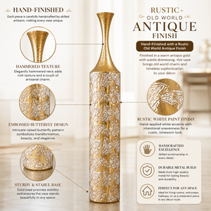 Tall Gold Metal Floor Vase for Modern Home Decor – Sleek Minimalist Accent, 14.7 x 14.7 x 106.5 cm by Sona Casa