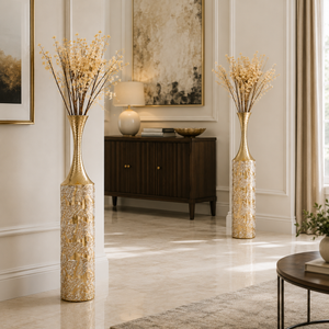 Set of 2 Tall Metal Vases in Matte Black Finish for Modern Home Decor, 14.7 x 14.7 x 95.5 cm