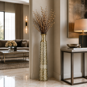 Tall Tapered Gold Metal Floor Vase 106.7cm Modern Minimalist Home Decor Accent by Sona Casa