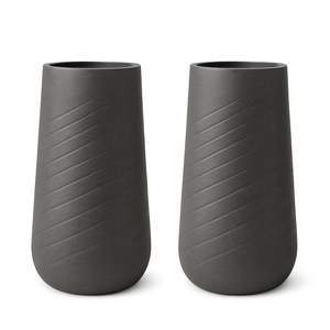 Set of 2 Tall Black Self Watering Indoor Decorative Plant Pots, 33" Modern Cement Finish Planters for Home & Office Decor-Sona Casa
