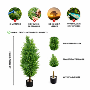 Artificial Tree Lemon Cypress, 120 cm Cedar Tree in Black Pot Stable Base Indoor Home, Office Patio, Living Room Decor by Sona Casa