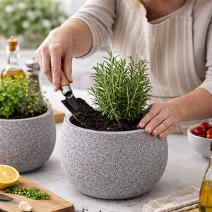 2 Pc Small Gray Planter Pots by Sona Casa