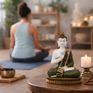 Seated Prayer Buddha Statue, 11" Figurine Home Decor Ornament. Buddhism Gifts, Altar Prayer Room Pooja Temple Decorations by Sona Casa
