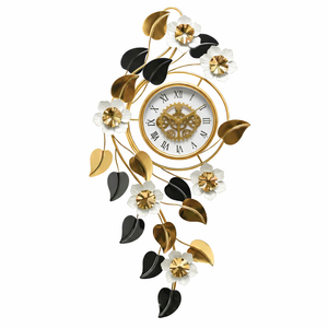Large 48 Inch Floral Wall Clock in Gold White Silver Finish, Modern Quartz Movement, Decorative Horizontal & Vertical Home Accent-Sona Casa