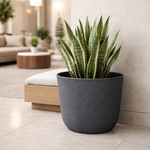 Modern Round Plastic Planter, 12-Inch Slate Gray Flower Pot, Home Office Garden Patio Porch Decor by Sona Casa