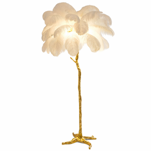 Luxurious Ostrich Feather Floor Lamp, Elegant Gold Branch LED Standing Light, Home or Office Decor by Sona Casa