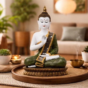 Seated Prayer Buddha Statue, 11" Figurine Home Decor Ornament. Buddhism Gifts, Altar Prayer Room Pooja Temple Decorations by Sona Casa