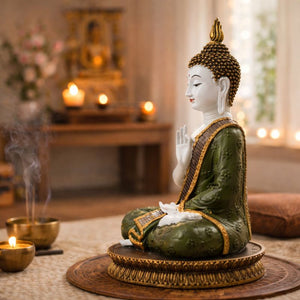 Seated Prayer Buddha Statue, 11" Figurine Home Decor Ornament. Buddhism Gifts, Altar Prayer Room Pooja Temple Decorations by Sona Casa