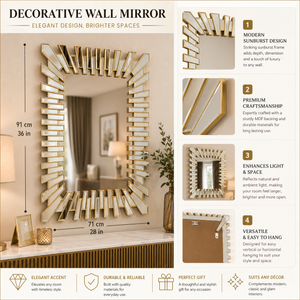 Large Gold Wall Mirror with Sleek Metallic Finish for Elegant Home Decor, 71x91cm by Sona Casa