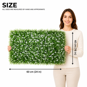 Green Artificial Grass Wall Panels with White Baby’s Breath Flowers, 40x60cm Decorative Floral Wall Art for Home Decor by