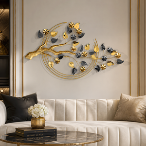 Large Metal 3D Wall Sculpture Golden Tree, Modern Abstract Nature-Inspired Home Decor, 132x82x8 cm