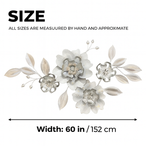 Large 1.5m Metal 3D Floral Wall Art Sculpture in Brushed Silver, White & Gold – Modern Flower Wall Decor for Living Room & Bedroom-Sona Casa
