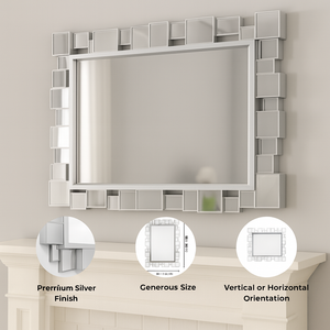Modern Silver Framed Wall Mirror – Sleek Contemporary Decorative Mirror for Living Room, Entryway, Bedroom Décor-Sona Casa