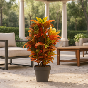 Artificial Croton Plant Indoor Decorative Tree, 3 ft Multicolor Tall Plant for Living Room, Office, Indoor Space-Sona Casa