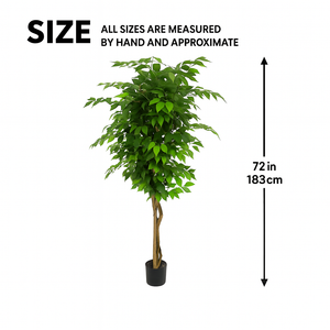 Artificial Ficus Tree, Lifelike Leaves Trunk 6 ft Tall Fake Ficus Leaves Plant with Black Cement Base for Indoor Decor-Sona Casa